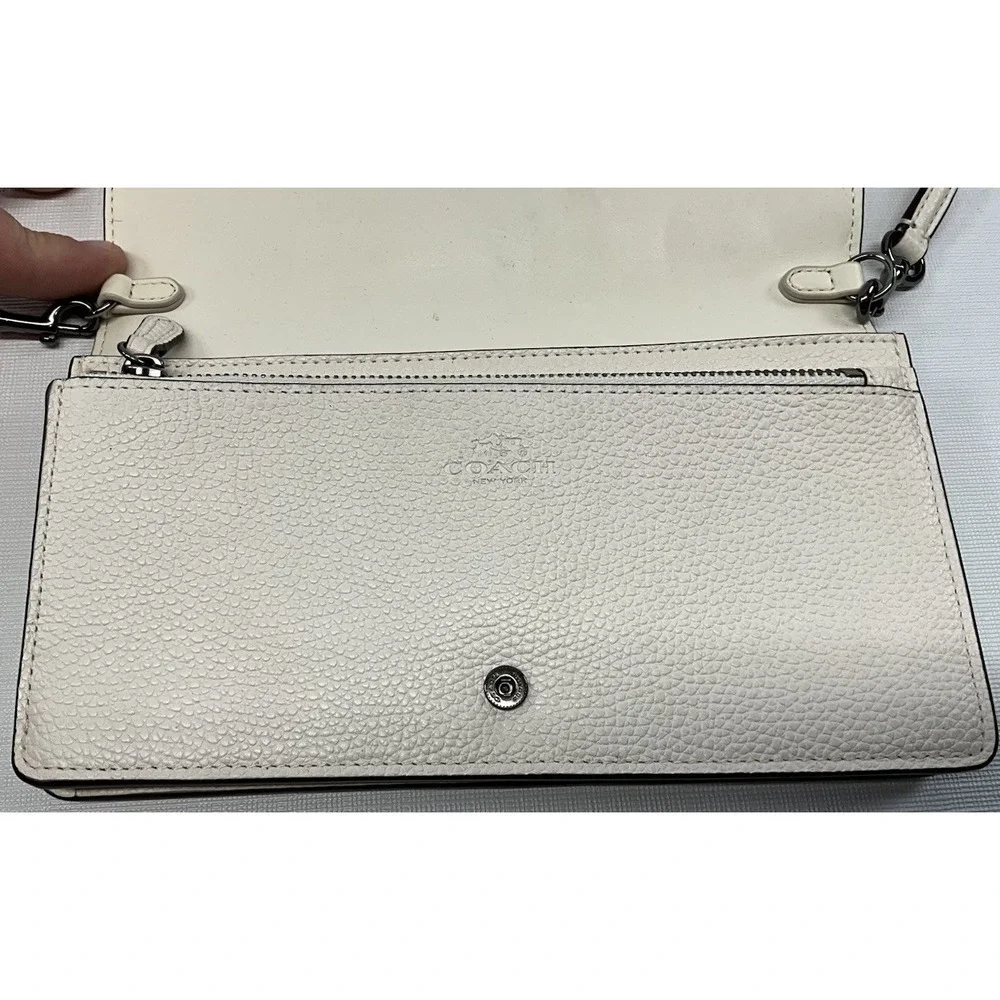 COACH Bandana Rivets Foldover Crossbody Purse Bag Ivory Pebbled Leather VGUC